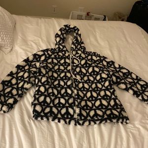 peace sign furry hoodie jacket